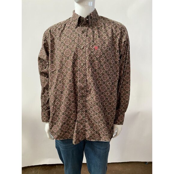 Ariat Mens M Brown & Pink Paisley Long Sleeve Western Pearl Snap Shirt - Picture 11 of 11